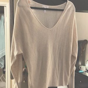 Beautiful light beige sweater blouse. Swoop neck and soft ribbed cotton.